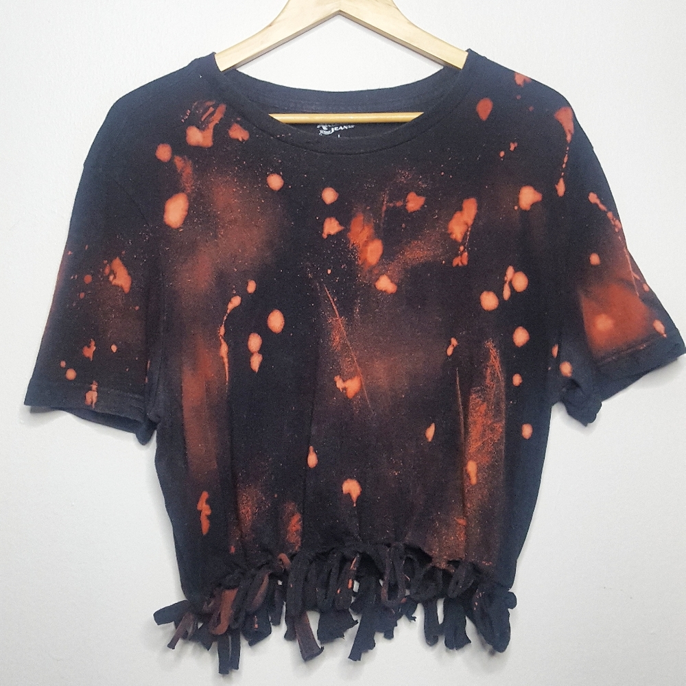 Distressed Black Tie Cropped Top